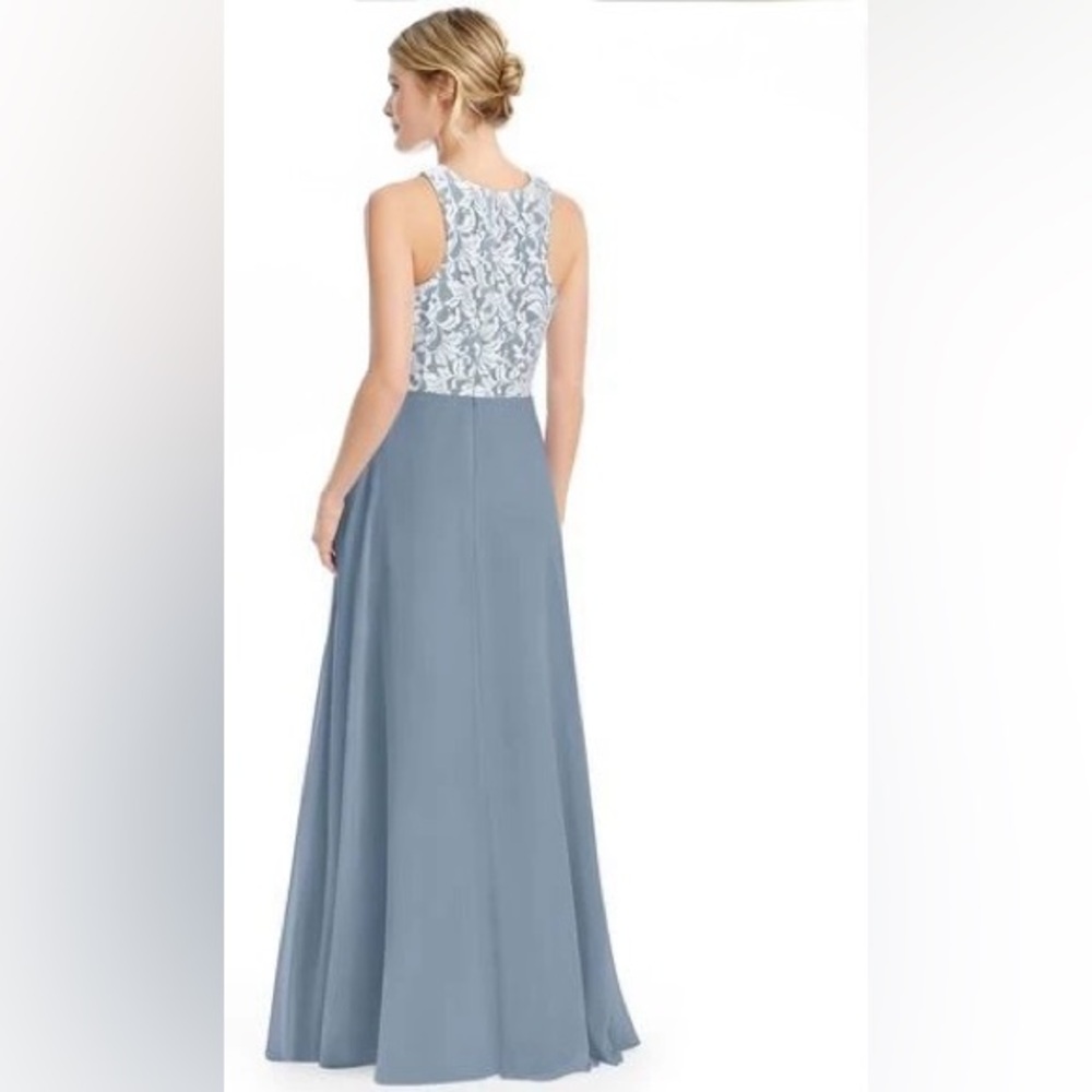 Elegant Blue and White Lace Evening Gown - Picture 3 of 6